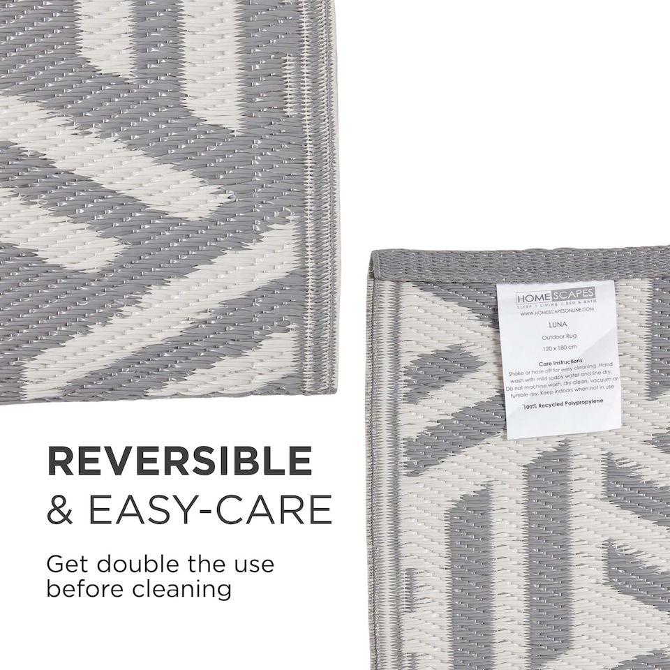 image 1 of Homescapes Outdoor Rug Luxury Waterproof Reversible Recycled, For Garden, Luna Geometric | Grey | Grey and White