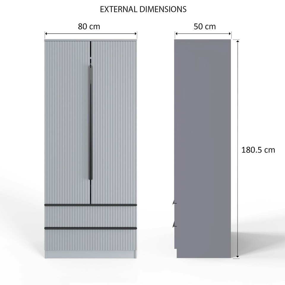 image 1 of FWStyle Lania Ripple Ridged 2 Door 2 Drawer Combination Wardrobe Matt Grey Grey
