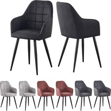 Set of 2 Faux Suede Leather Dining Chairs with Arms Adrian Black