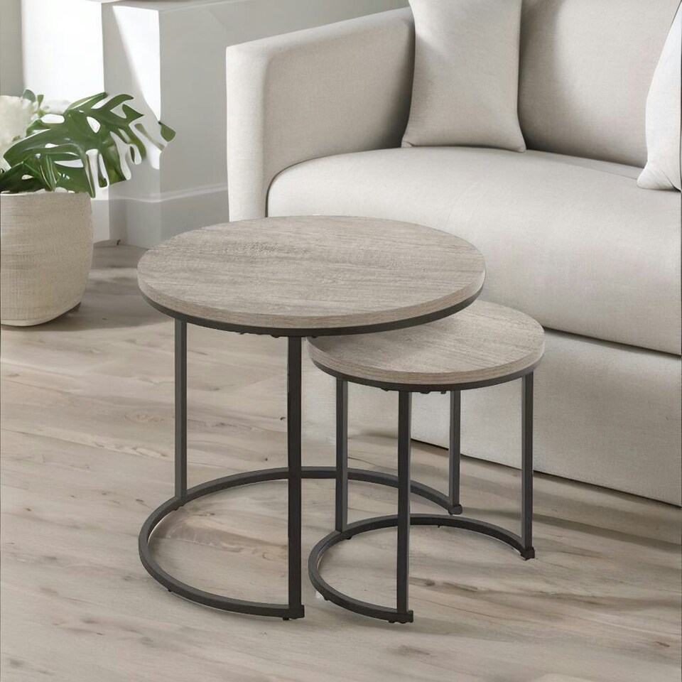 image 1 of Set Of 2 Round Nesting Tables Grey Grey