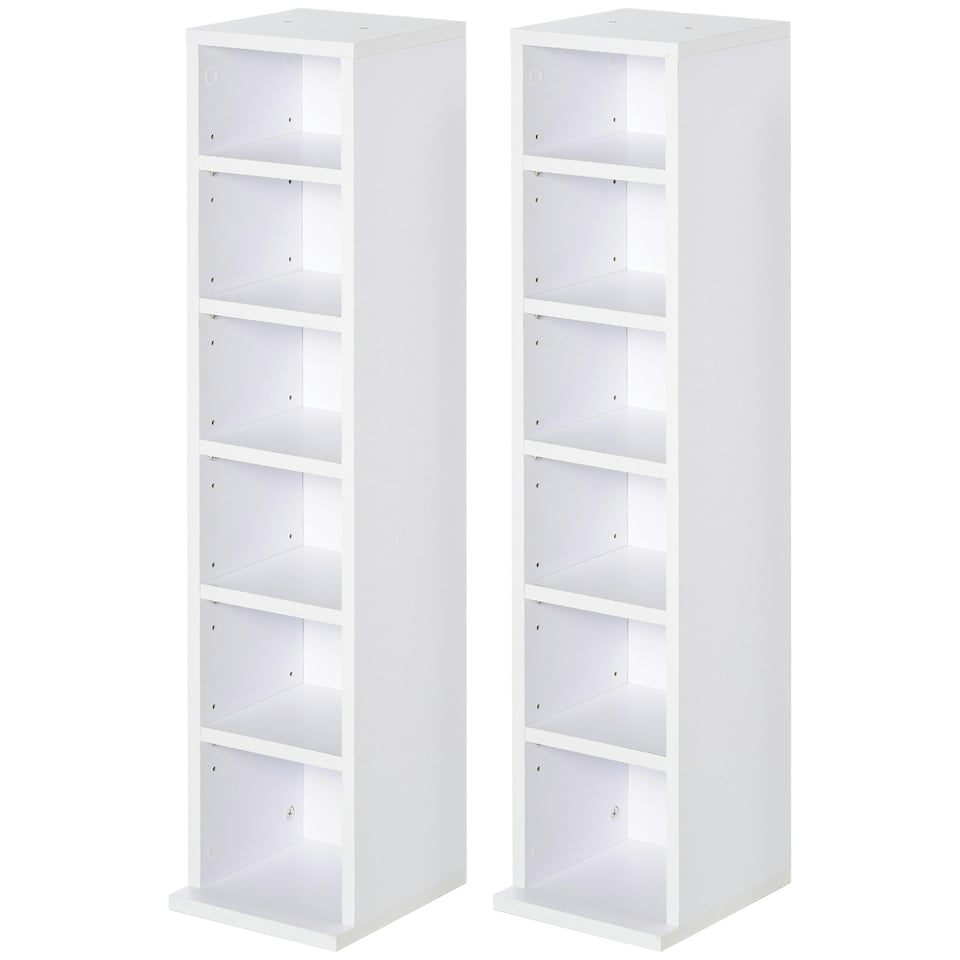image 1 of HOMCOM Set of 2 CD Storage Units with Adjustable Shelves White