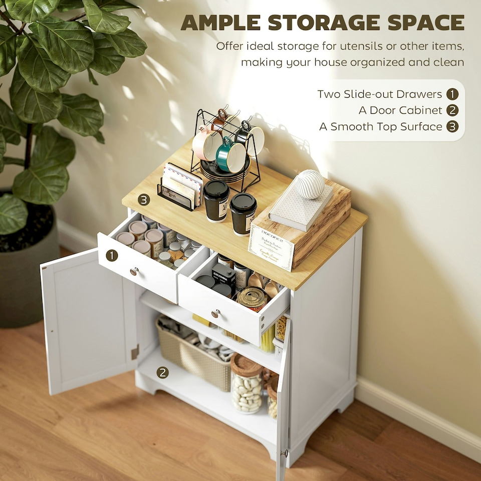 image 1 of HOMCOM Rubber Wood Top Kitchen Cupboard Side Cabinet Island w/Adjustable Shelf