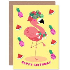 Kawaii Flamingo Kids Child Birthday Card