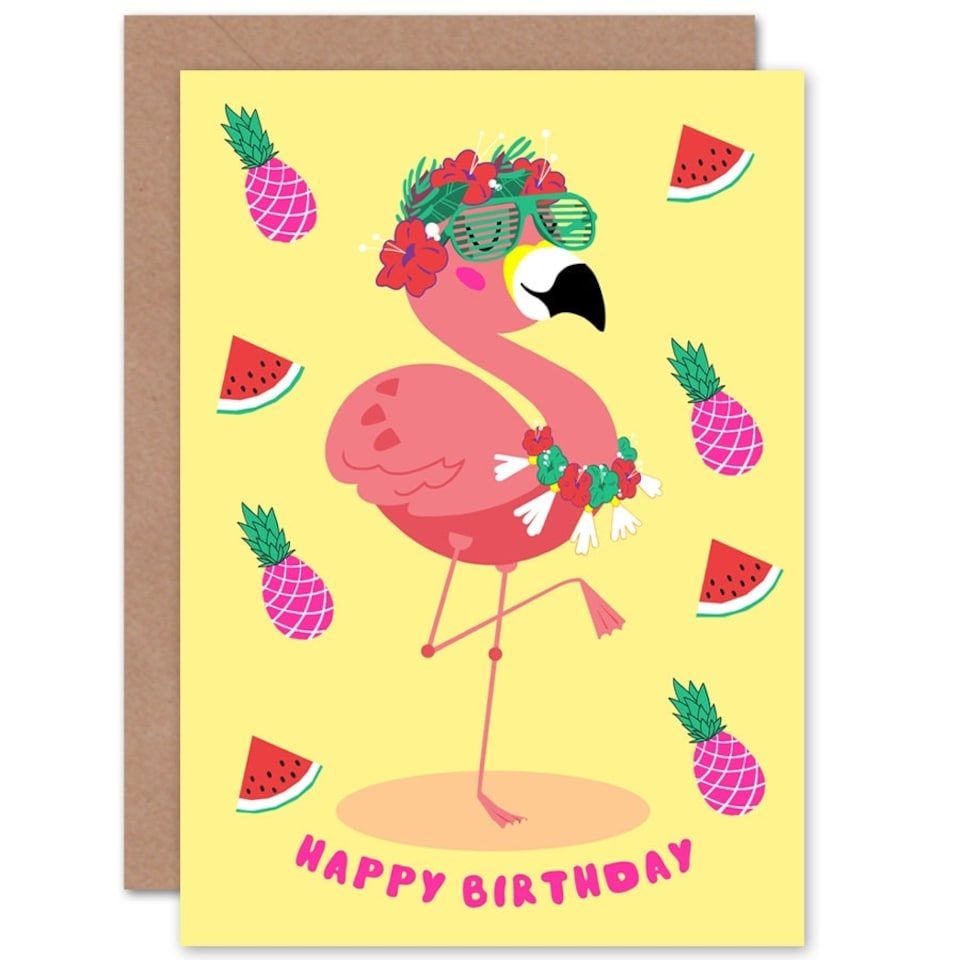 image 1 of Kawaii Flamingo Kids Child Birthday Card