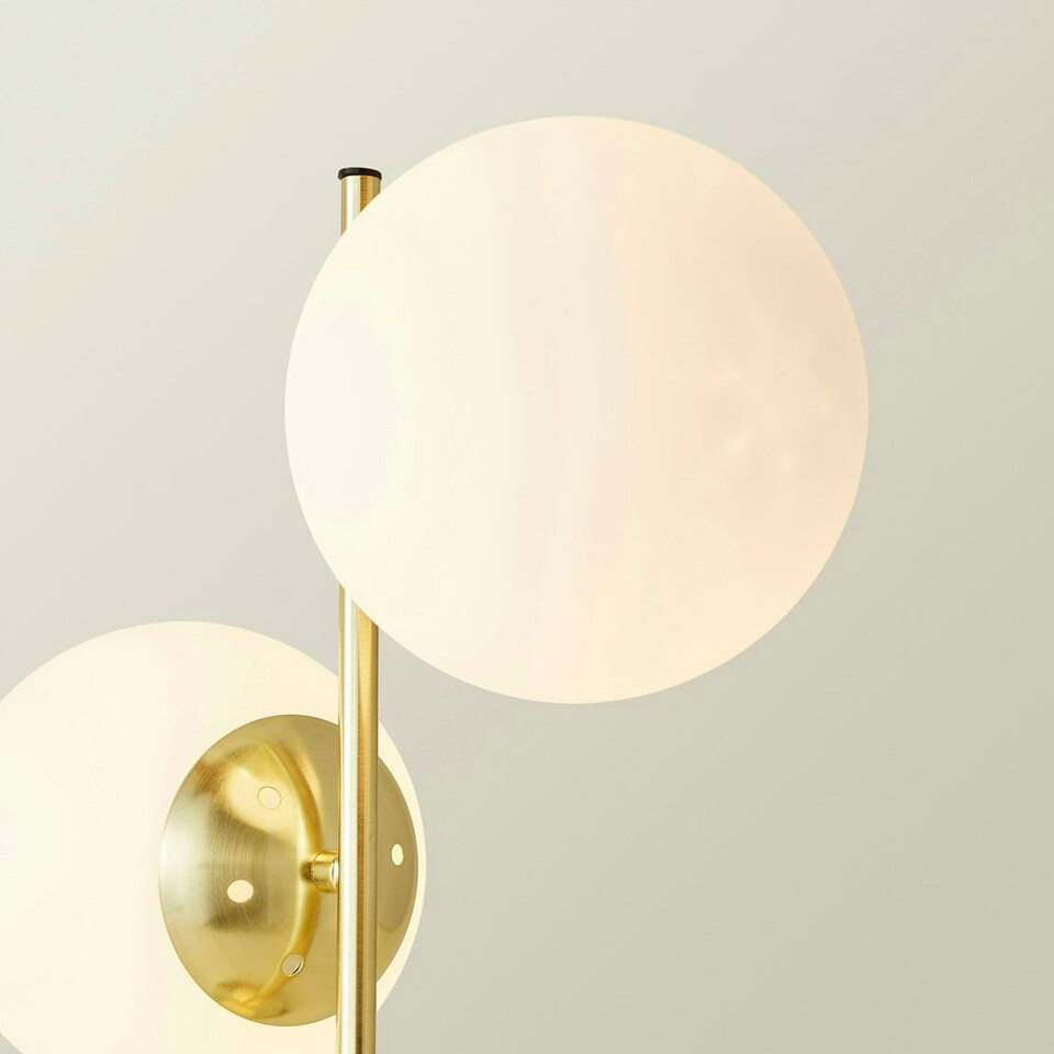 image 1 of ValueLights Jas 2 Light Gold Metal Stem Bedside Table Lamp with White Frosted Glass Shades - Bulbs Included