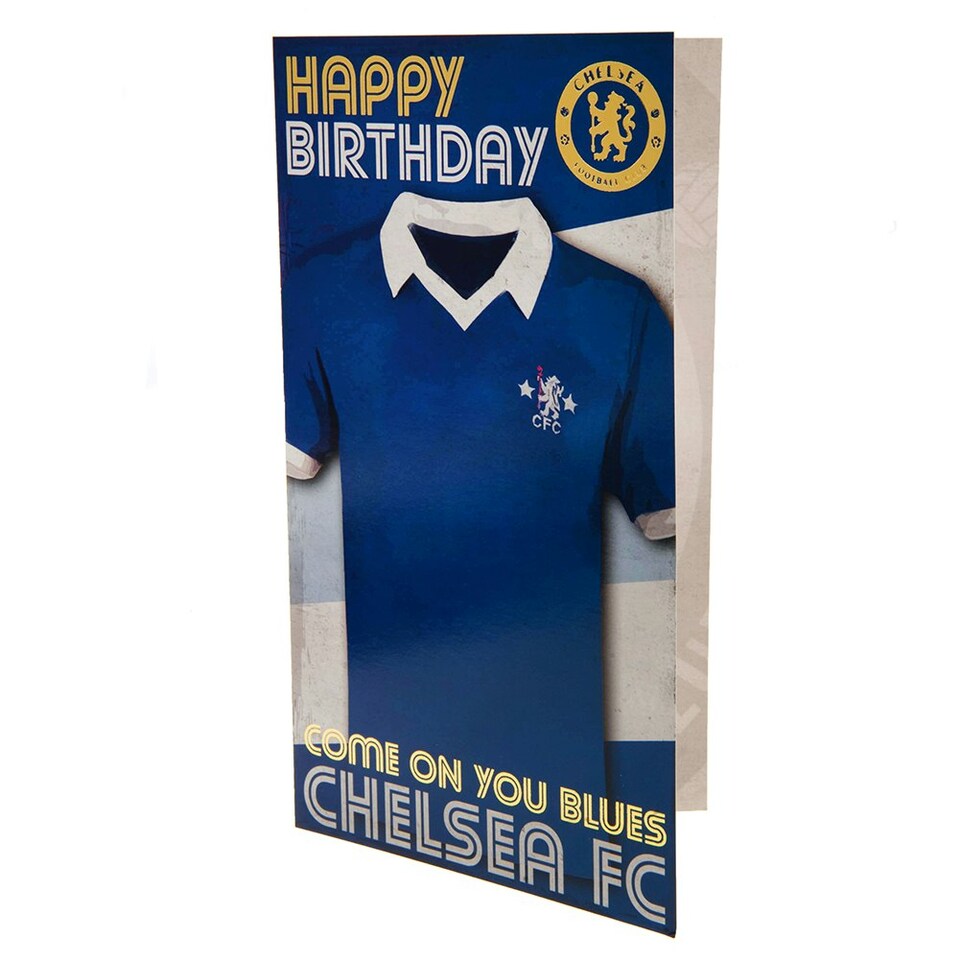 image 1 of Chelsea FC Retro Birthday Card - Blue/Gold/White - 22cm x 12cm