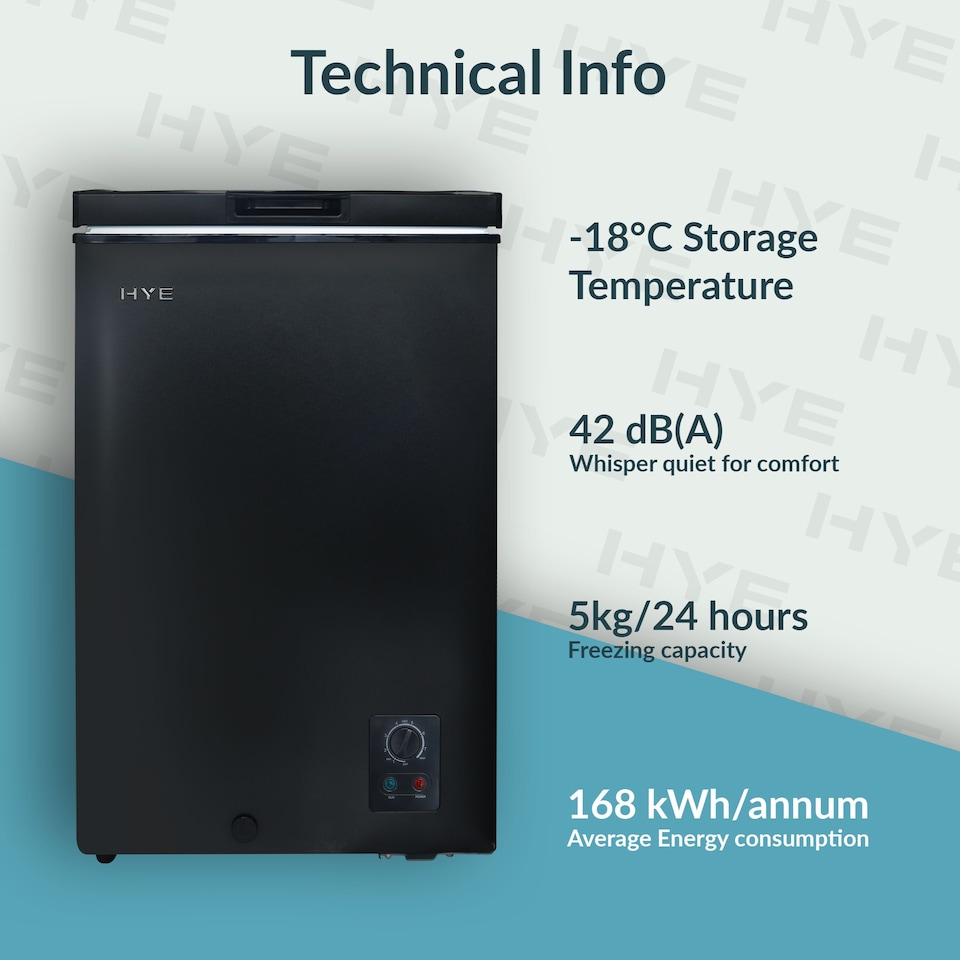 image 1 of HYE 96 Litre Freestanding Chest Freezer, 60cm, Black - RF01CF96B24