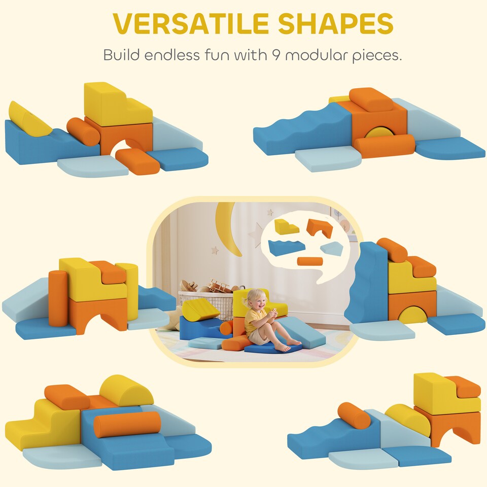 image 1 of AIYAPLAY 9-Piece Soft Play Set, Toddler Climb and Crawl Foam Blocks with Detachable Cover, Indoor Kids Soft Play Equipment for Sensory Motor Skills, Multicoloured