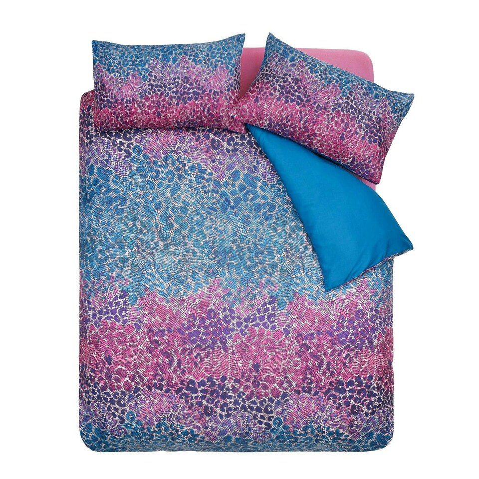 image 1 of Catherine Lansfield Satin Animal Print Teal Duvet Cover Set Multi | Single