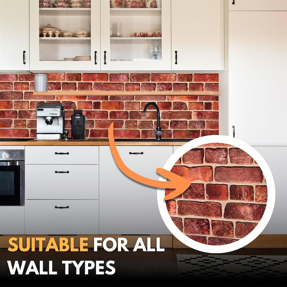 image 1 of NOVECRAFTO Red Brick Effect 3D Wall Panels (96cm x 48cm) DIY PVC Plastic Cladding Panels