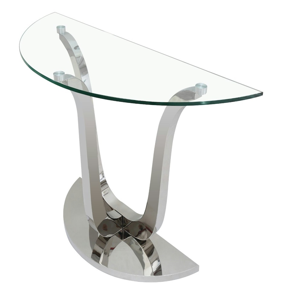 image 1 of Naples Semi Circle Glass Console Table Silver | Clear