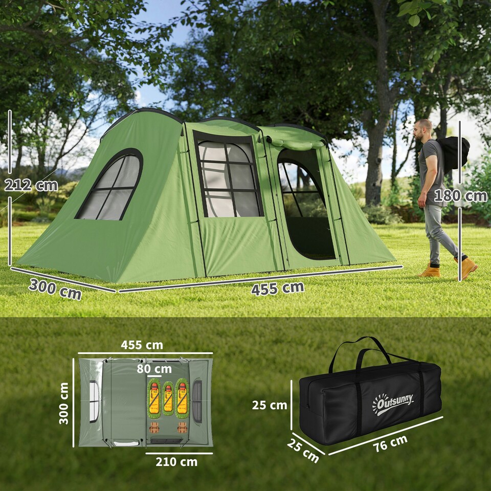 image 1 of Outsunny 3-4 Man Tunnel Tent with Sewn in Floor, 3000mm Waterproof 