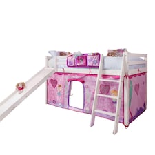 Moro Cabin Bed Midsleeper with Slide and Fairies Tent in White