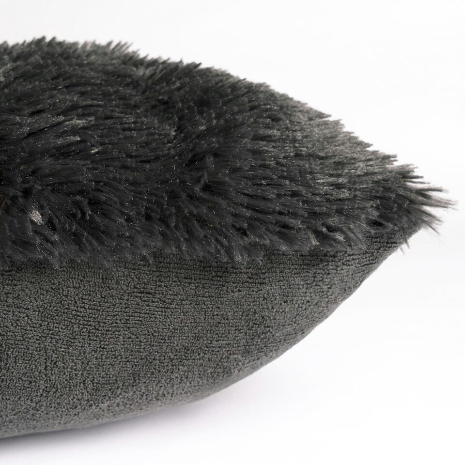 image 1 of OHS 2 x Fluffy Shaggy Soft Plush Cushion Covers, 45x45cm - Charcoal