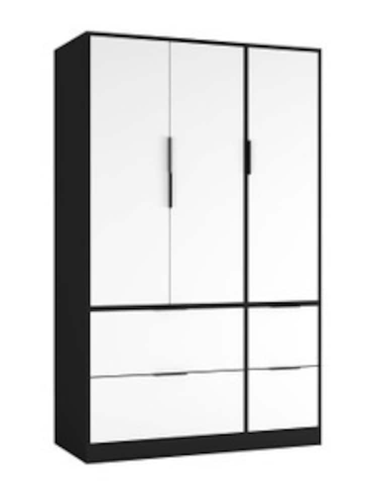 image 1 of FUJI 3 Door 4 Drawer Wardrobe | Black | Black & White | 117 x 55 x 8.5 | 1