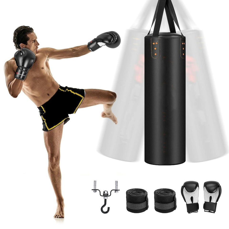 image 1 of COSTWAY Hanging Boxing Bag Set Unfilled Punching Bag Set Black
