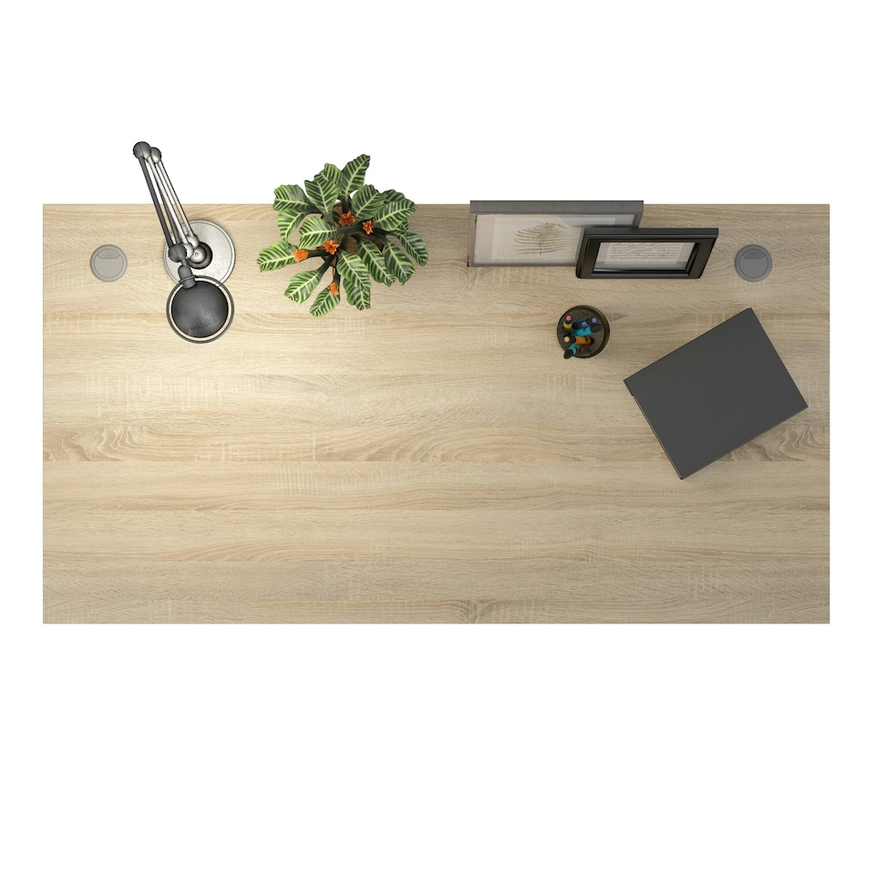 image 1 of Prima Desk 150cm in Oak with Height Adjustable Legs with Electric Control in Silver Grey Steel