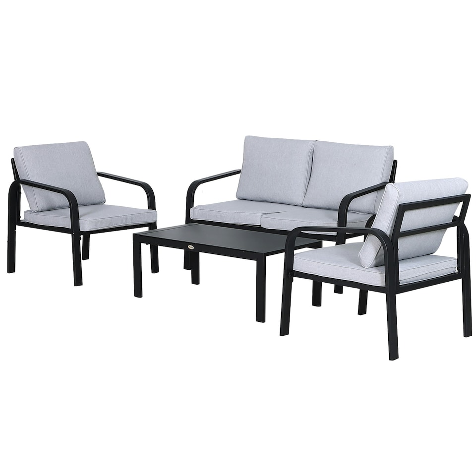 image 1 of Outsunny 4pcs Garden Sectional Loveseat Chairs Table Furniture