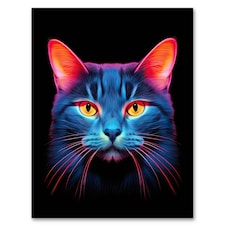 Luminescent Cat Orange Purple High Contrast Black Framed Wall Art Print A4
