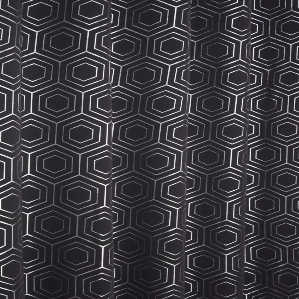 image 1 of Element Geometric Thermal Blackout Eyelet Curtains 168cm x 228cm Charcoal Grey | Grey