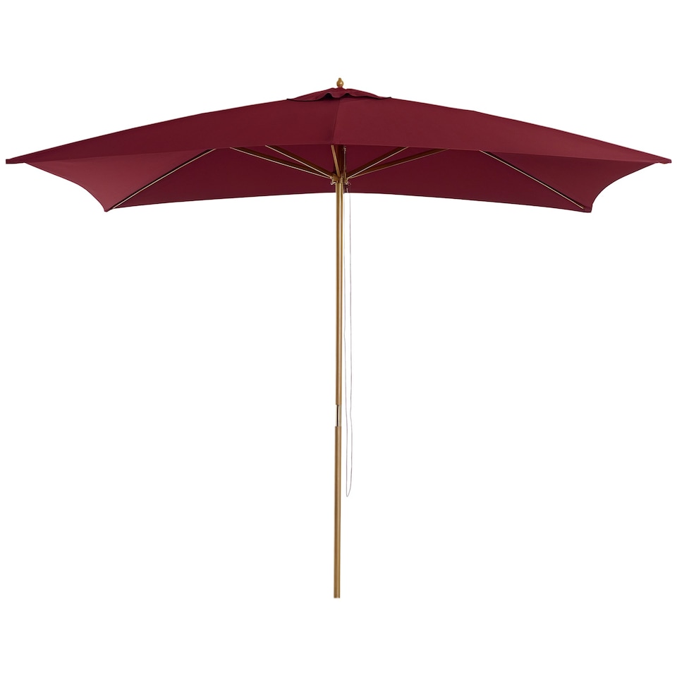 image 1 of Outsunny Wooden Garden Parasol Sun Shade Patio Umbrella Canopy Wine Red