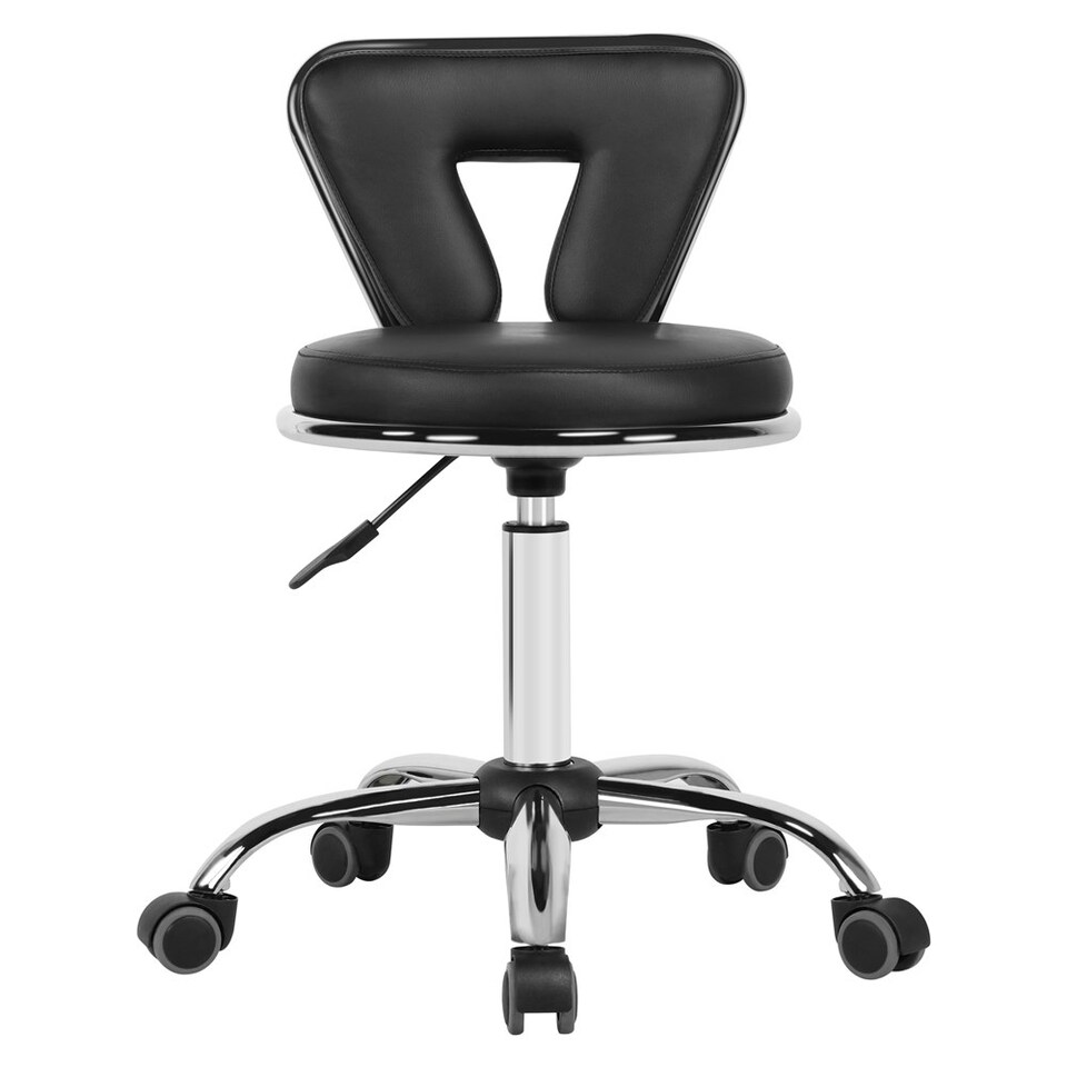 image 1 of Yaheetech Height-Adjustable Salon Stool with Backrest & Wheels | Black