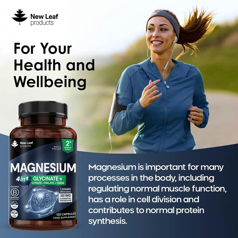 image 1 of Magnesium 4-in-1 Complex Glycinate, Citrate, Malate & Oxide Capsules - Sleep, Muscle & Bones Support - Vegan 120 Capsules