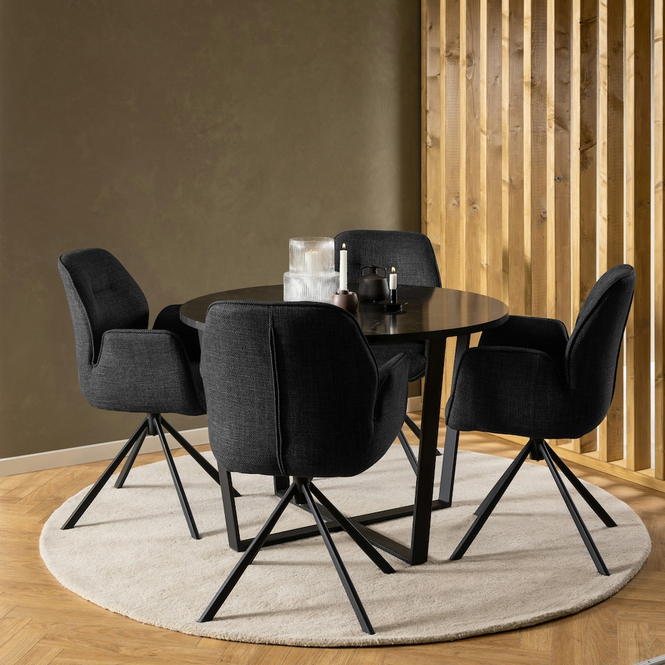 image 1 of Amble Round Dining Table with Black Marble Melamine Top & Black Legs