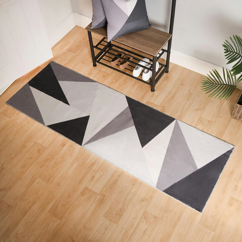 image 1 of OHS Geometric Print Washable Indoor Carpet Floor Rug Runner, 66x200cm - Grey