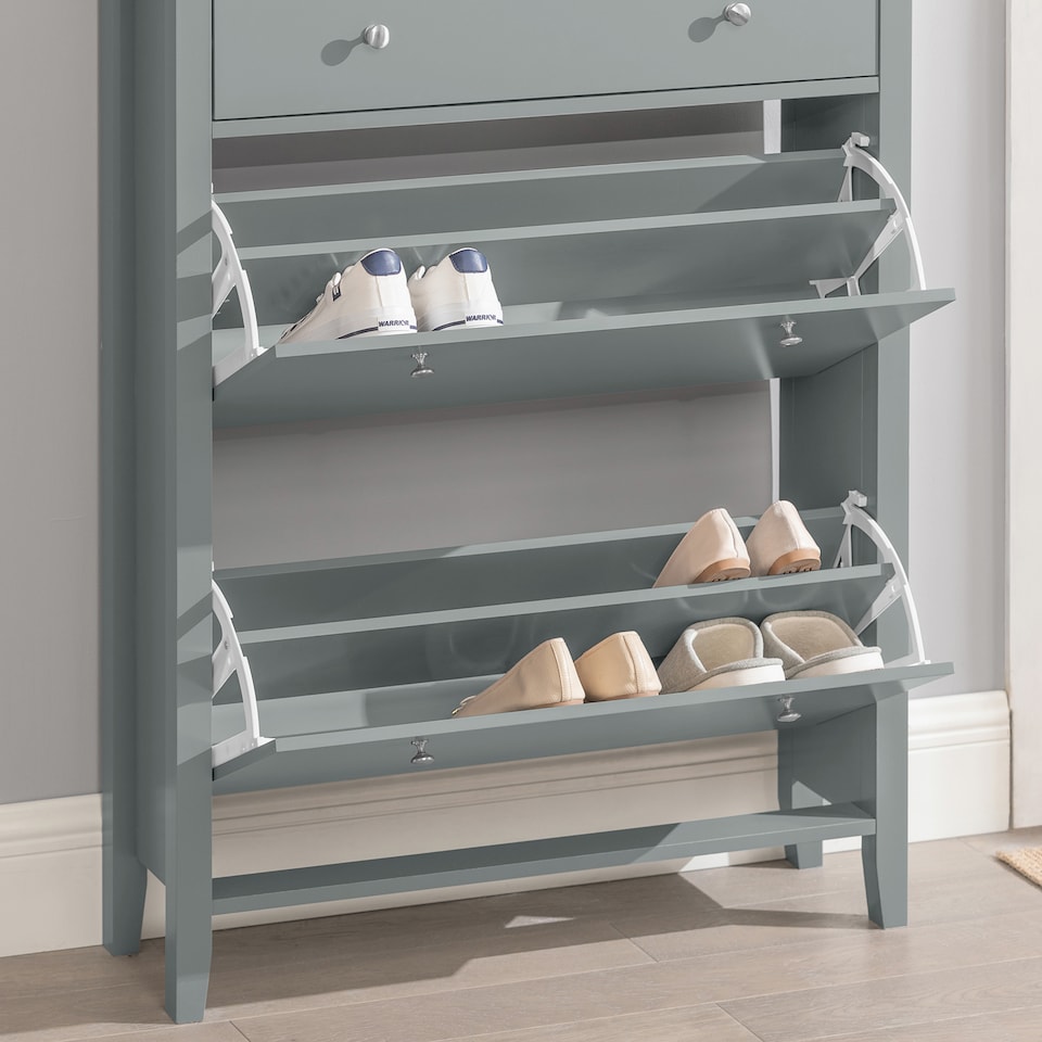 image 1 of SoBuy Slim Shoe Cabinet with 3 Flip-Down Doors, Gray, 31.5x9.8x42.5 inches, 24.6 kg - FSR89-HG
