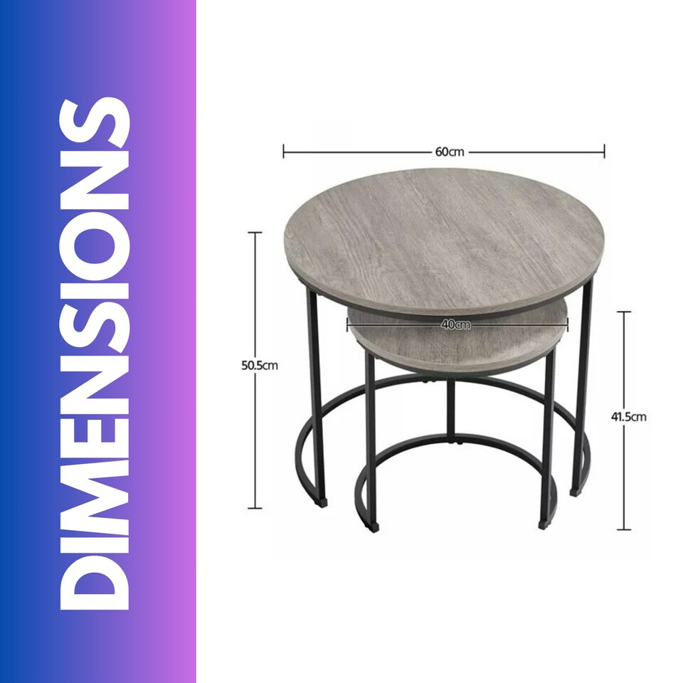 image 1 of Set Of 2 Round Nesting Tables Grey Grey