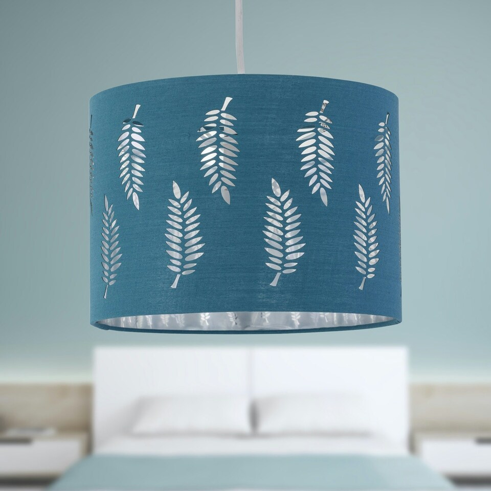 image 1 of First Choice Lighting Set of 2 Fern Teal Cut Out 25cm Pendant Lightshades Green | Silver