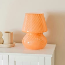 ValueLights Beau Pin Stripe Peach Glass Table Lamp