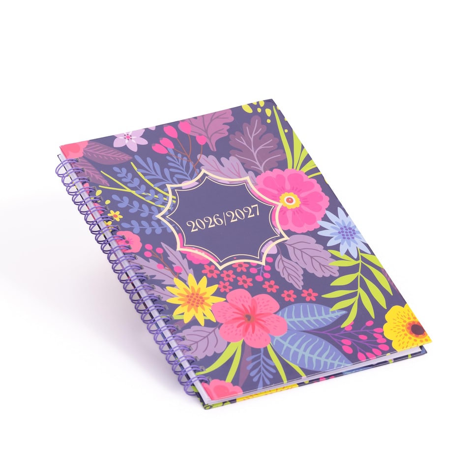 image 1 of 2026 - 2027 Academic Diary A5 Week to View - Spiral Bound Mid Year Planner Aug 2026 to Jul 2027 - Hardback | Blue | Flowers