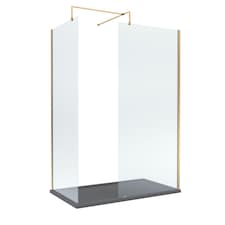 8mm Glass Wetroom Screens Brushed Brass and Grey Tray 1400 x 700mm | Copper | Brushed Brass