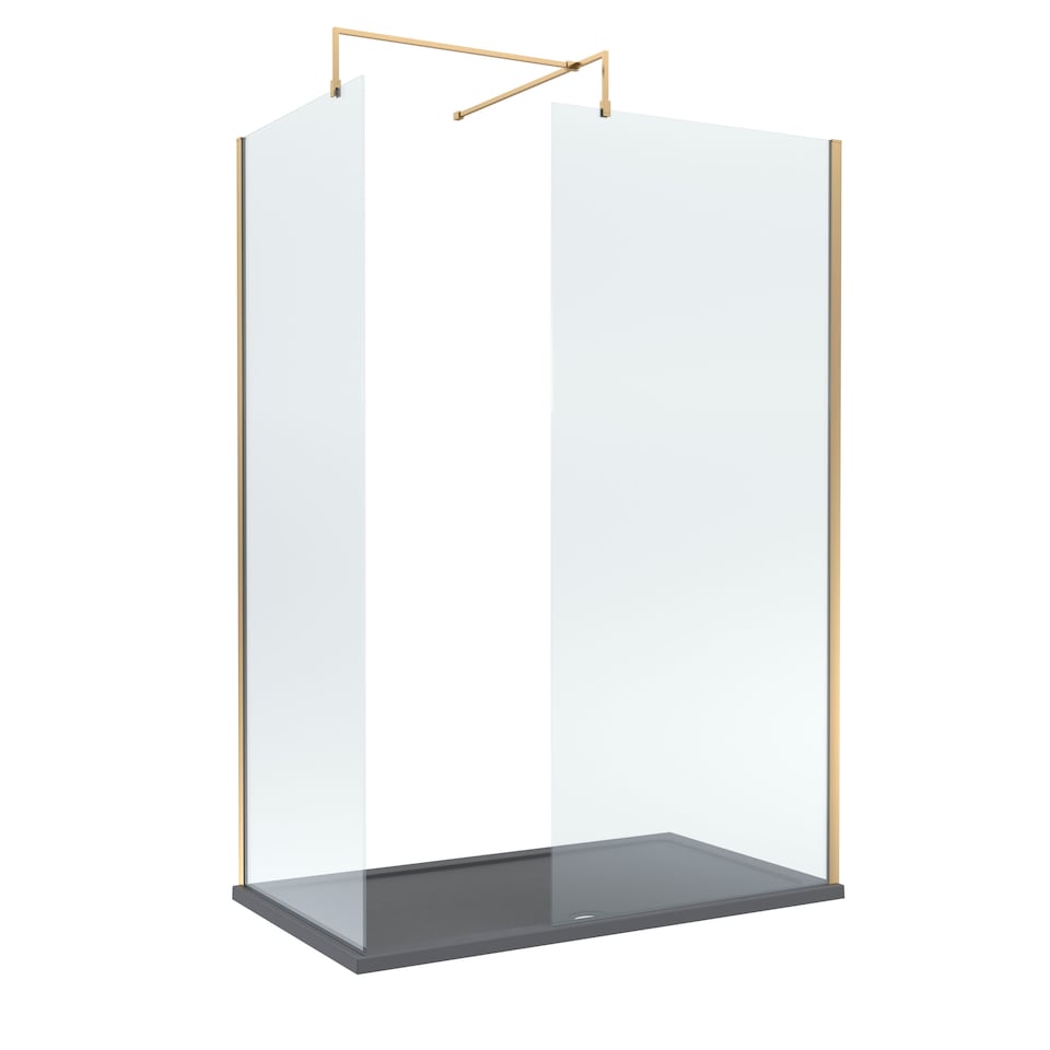 8mm Glass Wetroom Screens Brushed Brass and Grey Tray 1400 x 700mm | Copper | Brushed Brass