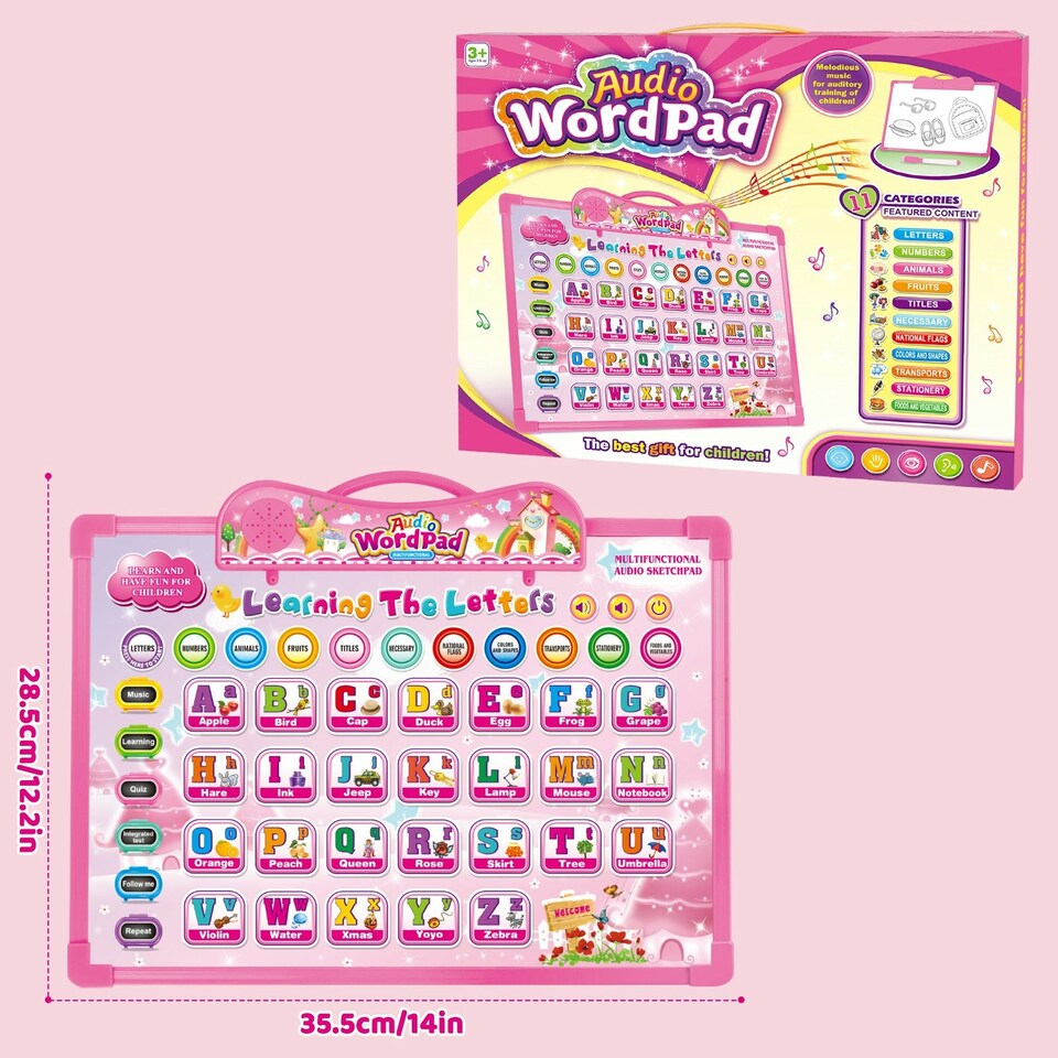 image 1 of Kids Audio WordPad Interactive Talking Educational Poster for Toddlers Learn Alphabet Numbers Animals Shapes and More