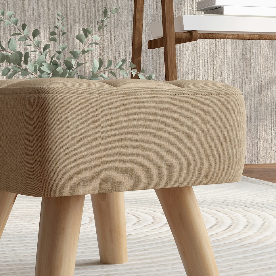 image 1 of HOMCOM Modern Footstool, Fabric Foot Rest with Rubber Wood Legs 