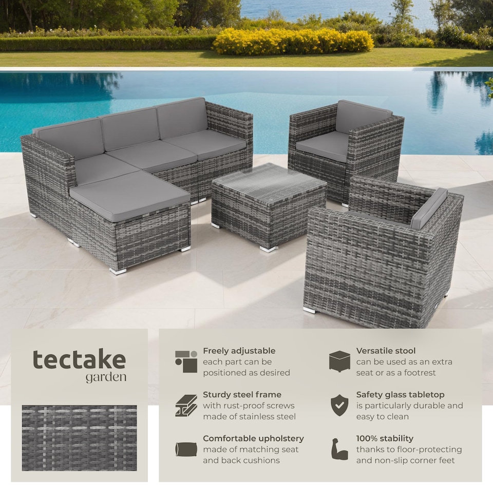 image 1 of Garden Furniture Set Lignano - modular outdoor sofa, 2 armchairs, coffee table | Grey | grey | 179 x 150 x 65 cm | 1