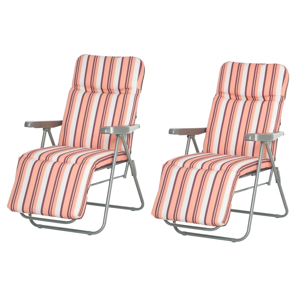 image 1 of Outsunny Set of 2 Adjustable Sun Lounger Recliner Reclining Seat Orange/White