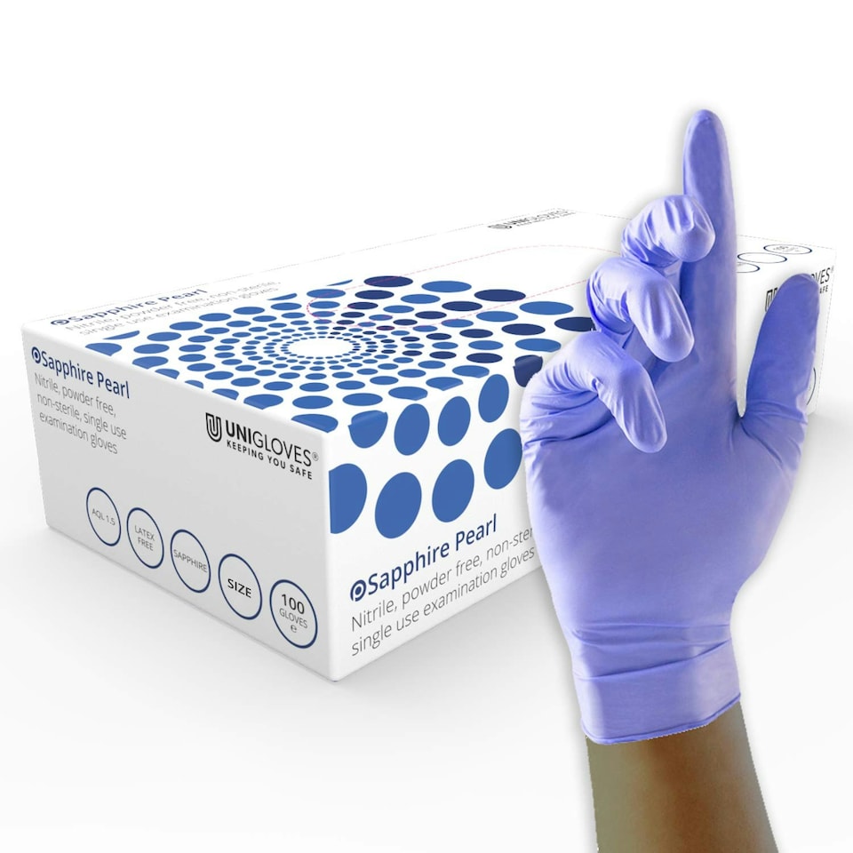 image 1 of Unigloves Sapphire Pearl Box of 100 Nitrile Gloves Blue | Extra Large
