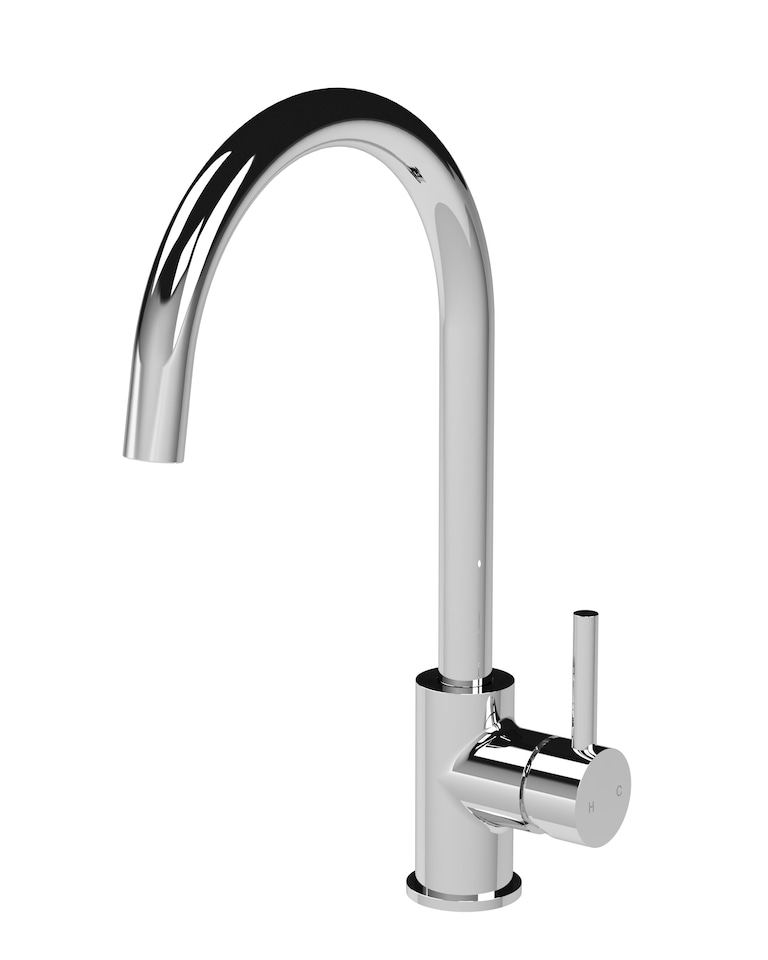 image 1 of Balterley Lacerta Minimalist Kitchen Mono Mixer Tap with Single Lever Handle, High Curved Spout | Silver | Chrome | 1