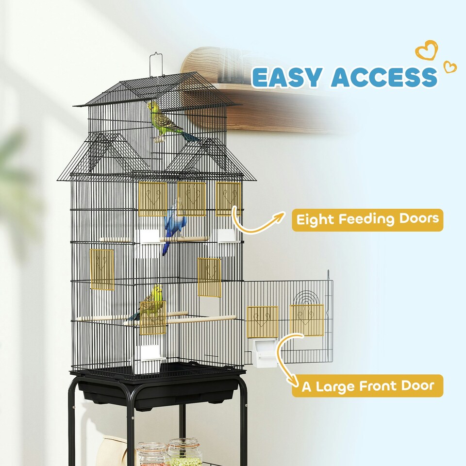 image 1 of PawHut Bird Cage Budgie Cage with Stand Slide Tray Handle for Finch Canary 43 x 32.5 x 163cm Black