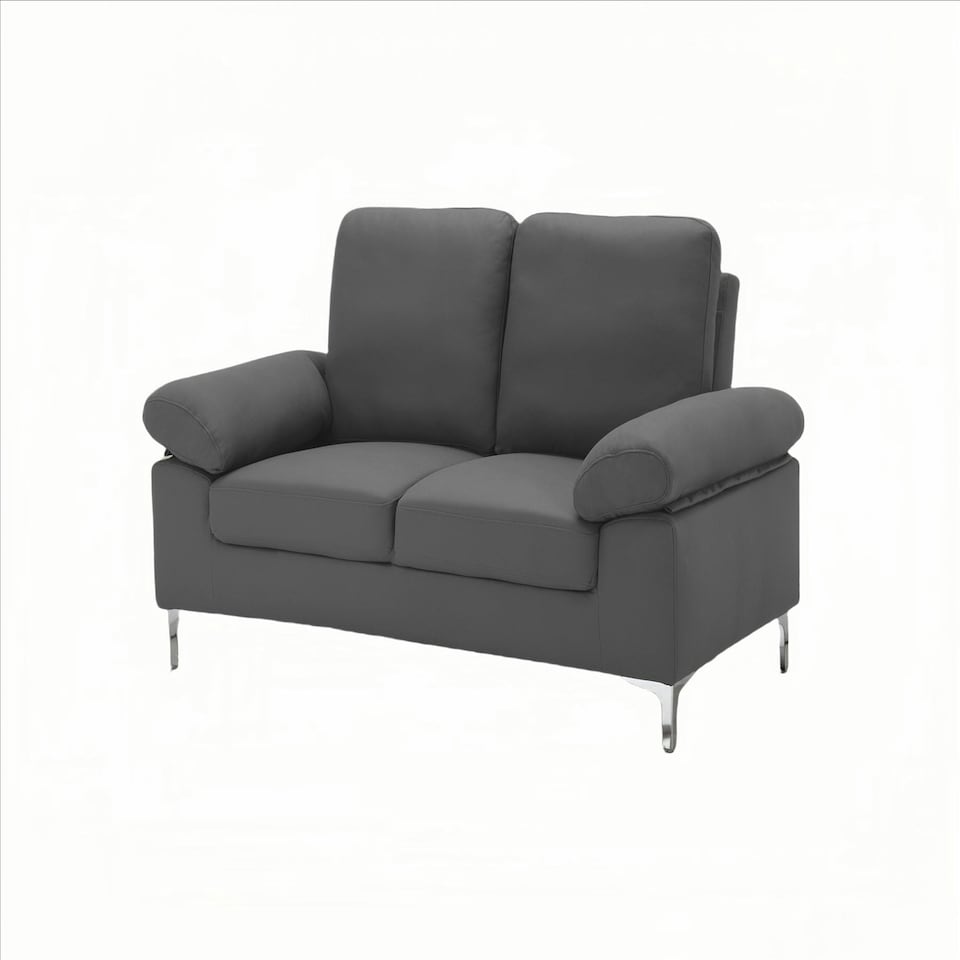 image 1 of Modern Two Seater Sofa Grey Fabric with Chrome Feet - Comfortable Couch with Cushion for Living Room, Bedroom or Office Grey