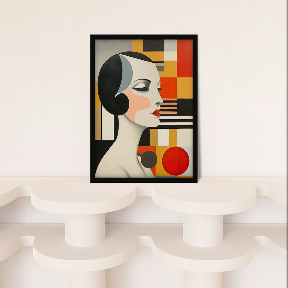 image 1 of Vintage Bauhaus 1920S Portrait Geometric Home Decor Black Framed Wall Art Print A4