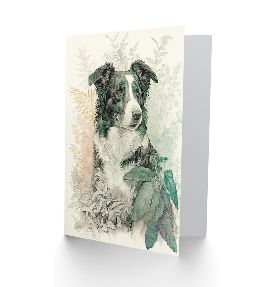 image 1 of Border Collie Portrait in Field Plants Dog Lover Art Card