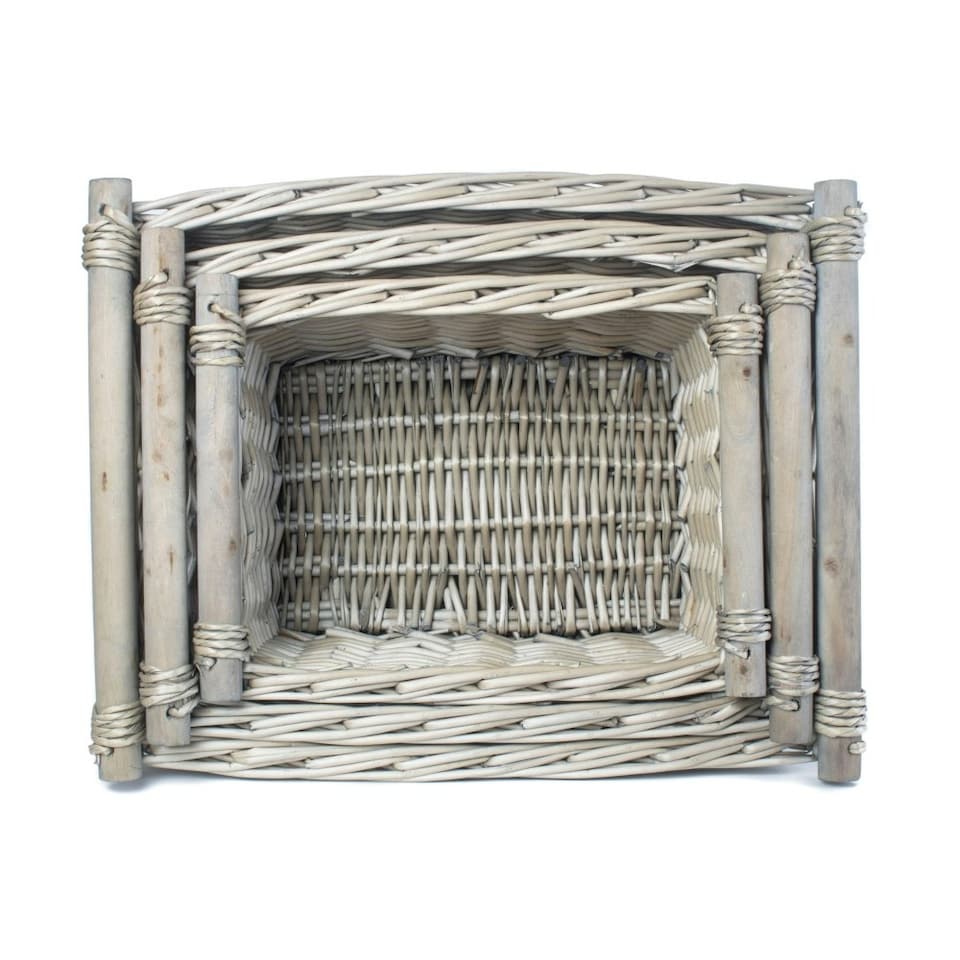 image 1 of Small Grey Wash Wooden Handled Storage Basket | Grey | Grey