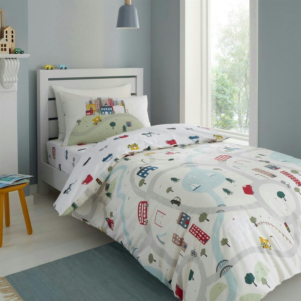 image 1 of Transport Cotton Reversible Duvet Cover Set | White