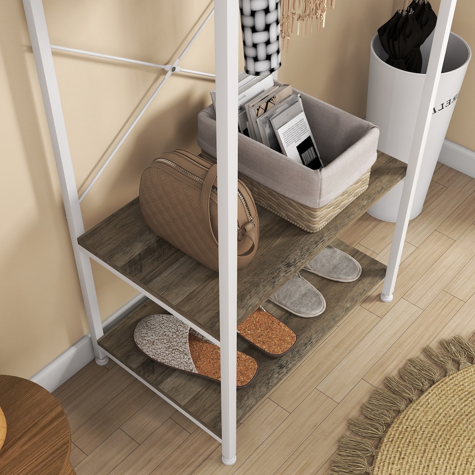 image 1 of HOMCOM Coat Rack, 2-in-1 Clothes Stand with Shoe Storage for Hallway, Grey