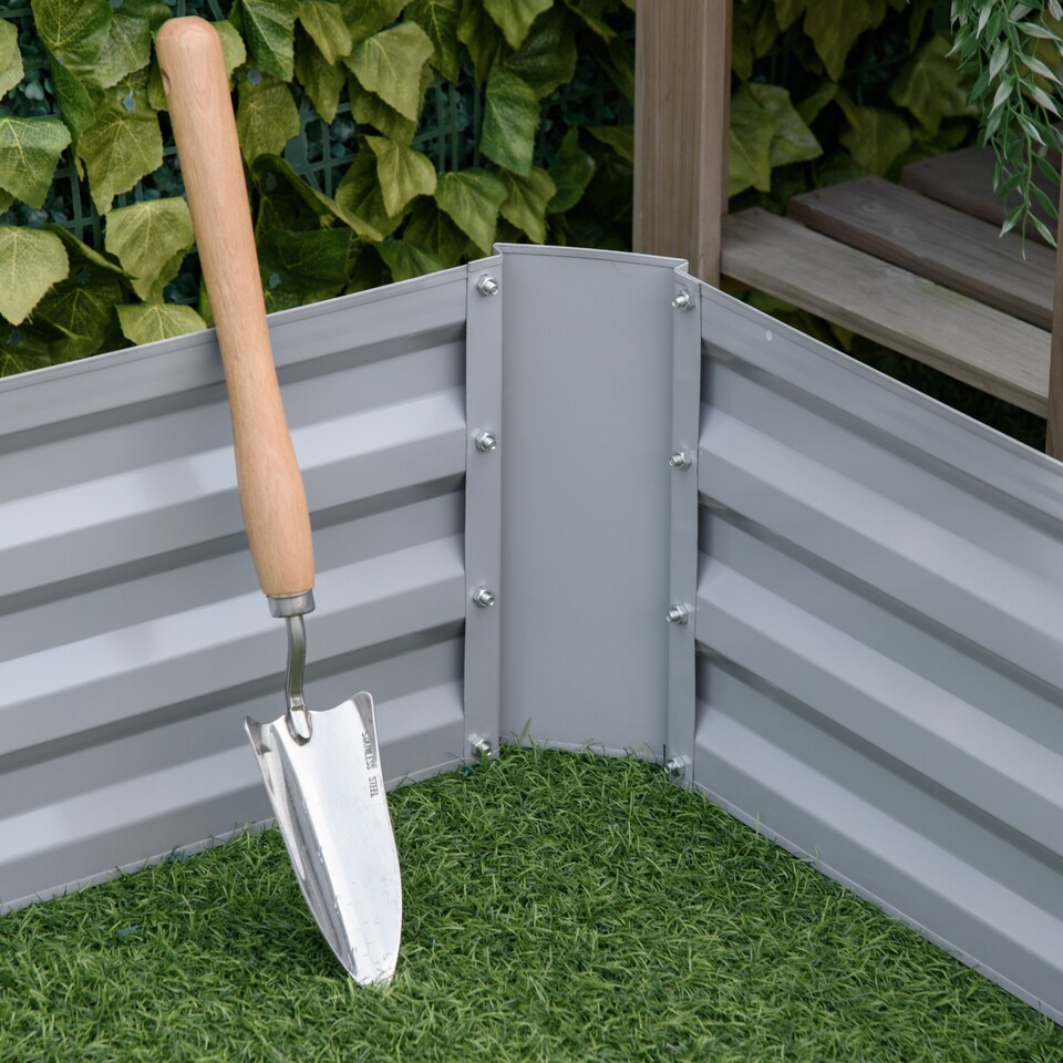 image 1 of Outsunny Set of 2 Raised Garden Bed Galvanised Planter Box Grey